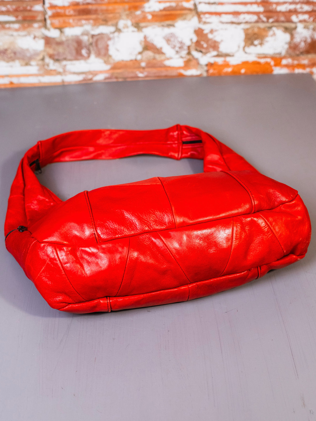 Vintage 1980s Red Leather Slouchy Hobo Shoulder Bag
