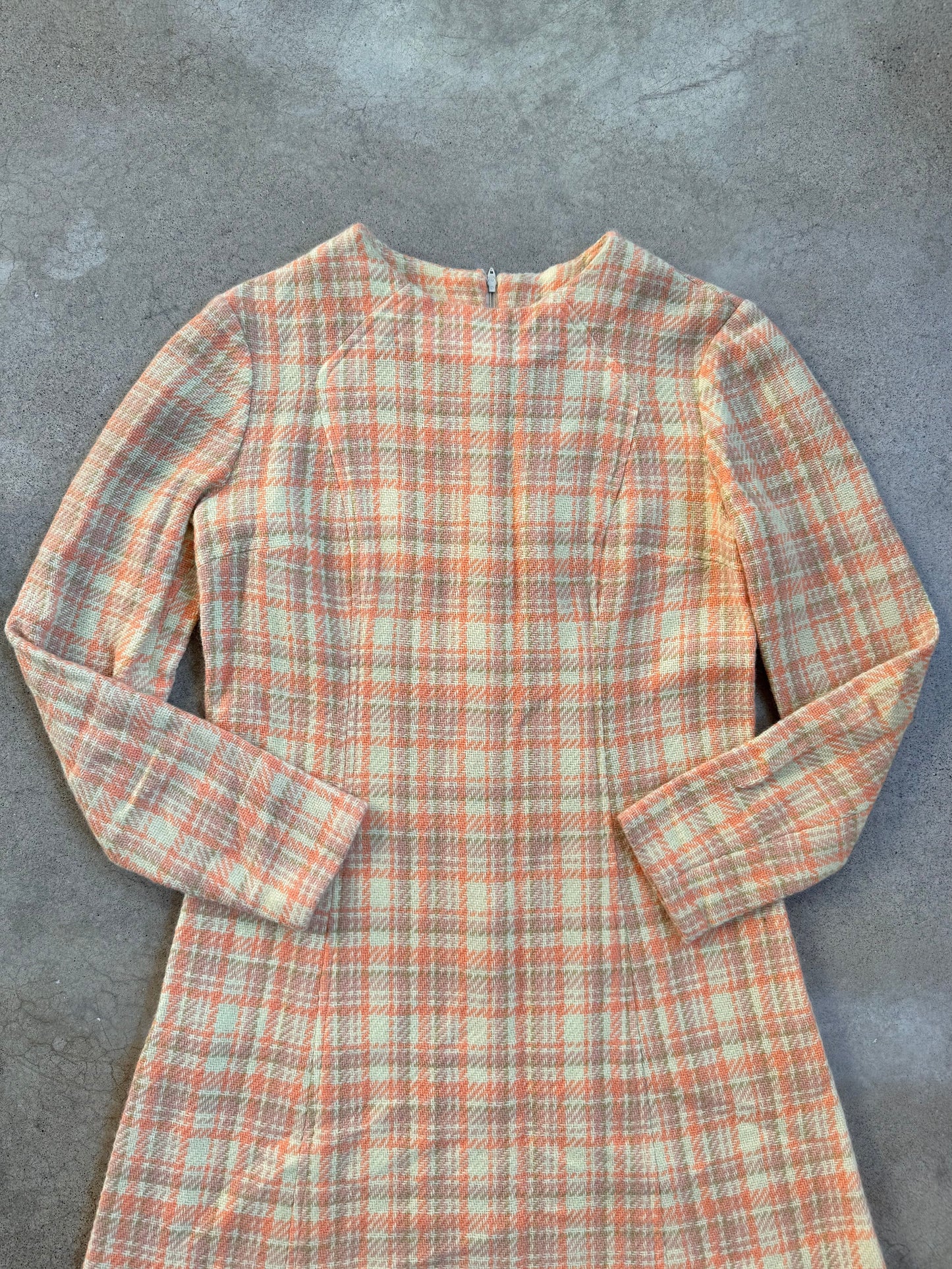 Vintage 1960s Pastel Plaid Wool-Blend Long Sleeve Mini Dress | S/M