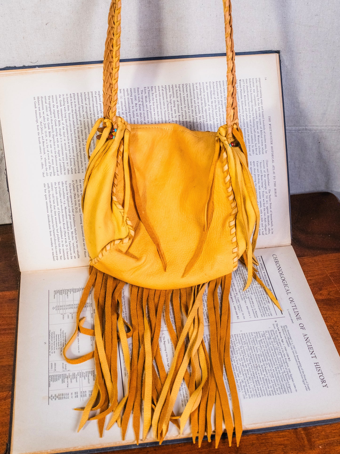 Vintage 1980s Handmade Native American Beaded Deerskin Fringe Satchel Bag