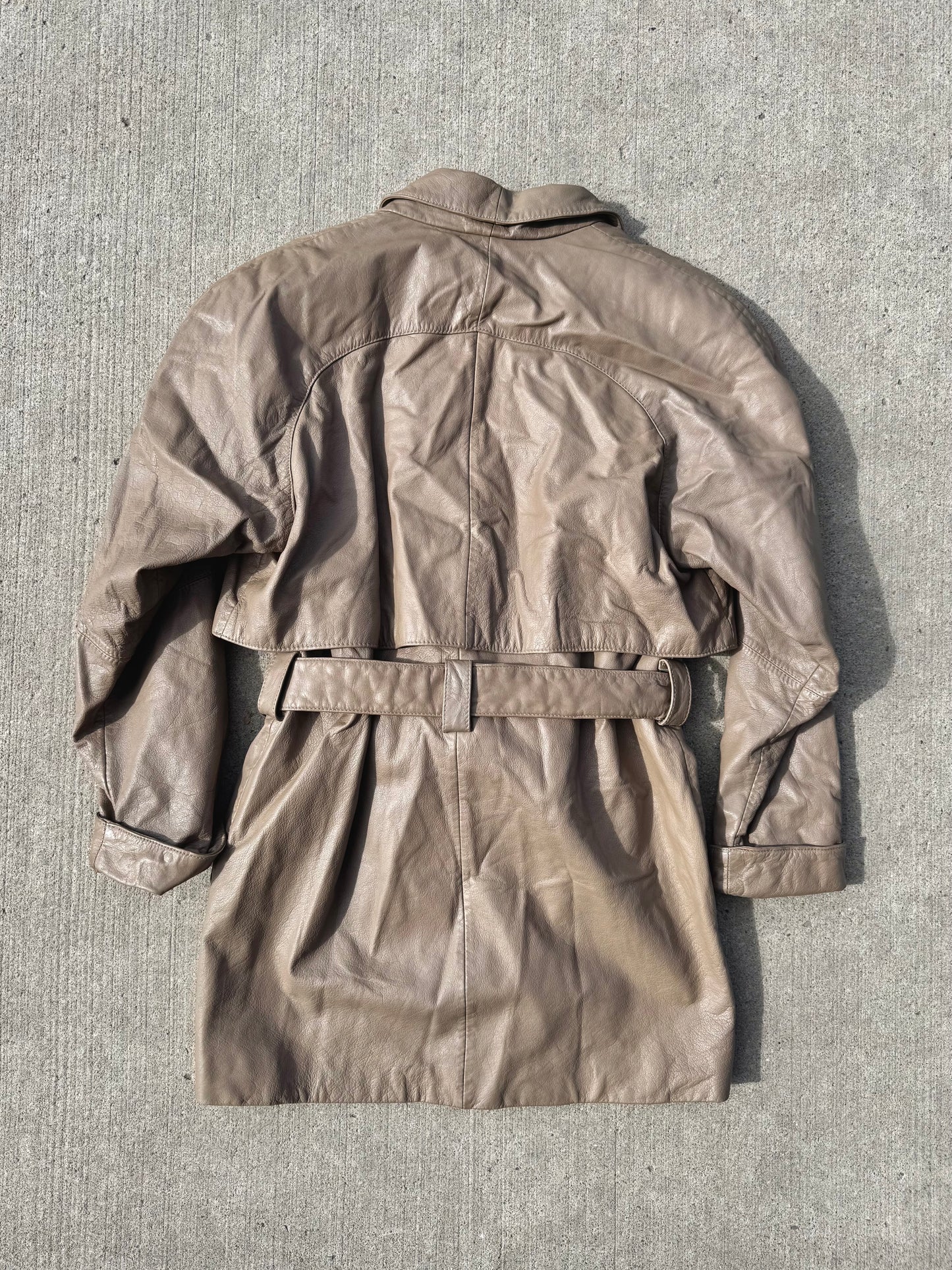 Vintage 1980s Wilsons Taupe Belted Leather Jacket | XS