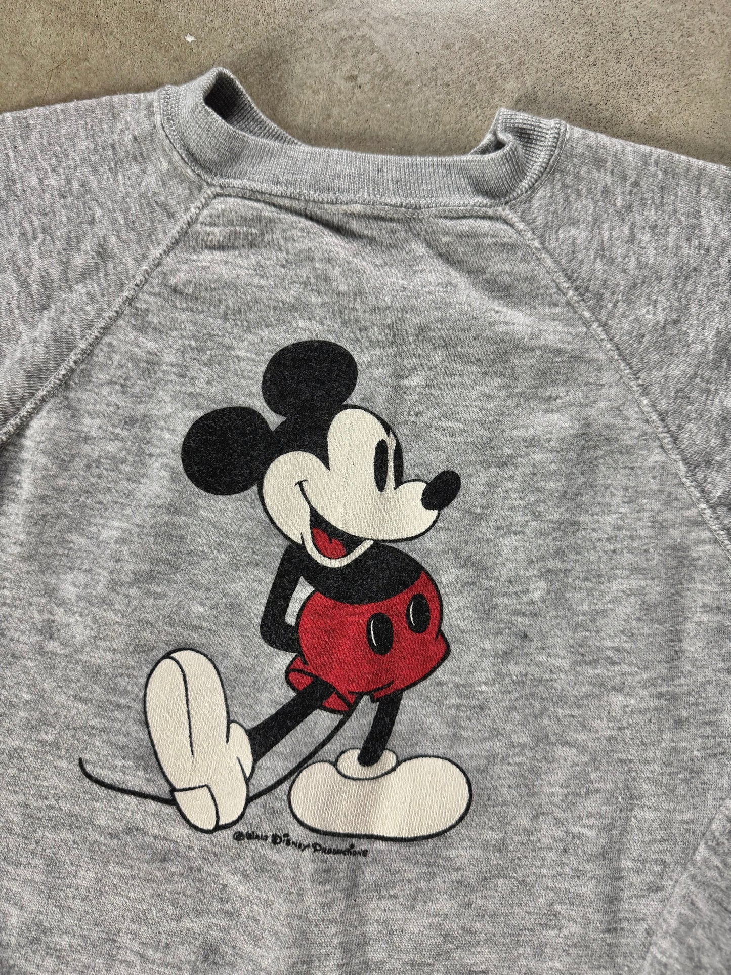 Vintage 1980s Disney Mickey Mouse Grey Raglan Sweatshirt | Youth XL