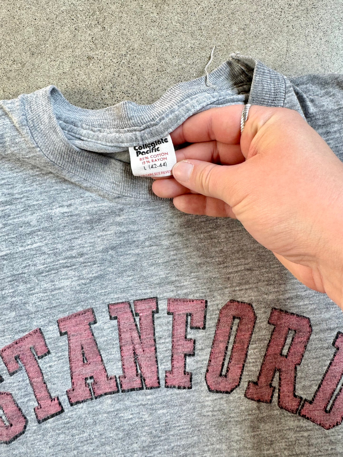 Vintage 1980s Collegiate Pacific Heather Grey Stanford Tee | Large