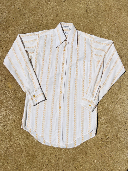 Vintage 1970s Madison Gold Patterned Stripe Button-Up Shirt | Medium