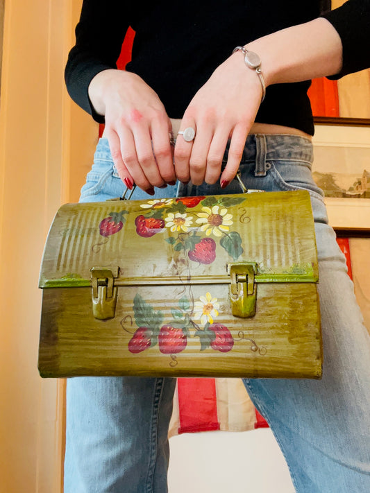 Vintage 1960s/70s Hand Painted Floral Strawberry Metal Handbag