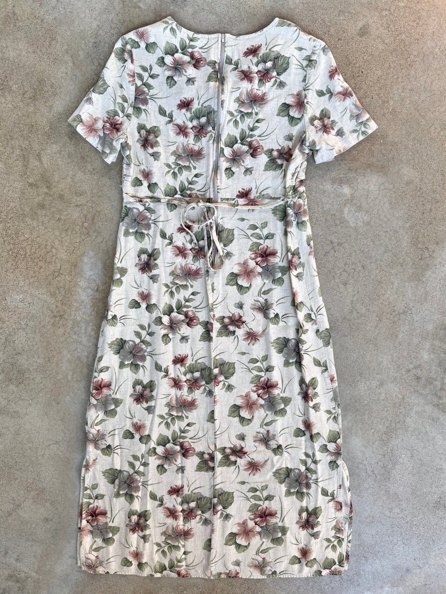 Vintage 1980s Jazz II Muted Floral Short Sleeve Maxi Dress | Medium