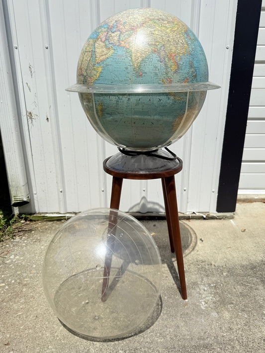 Vintage 1950s MCM National Geographic Society World Globe Lamp w/ Stand