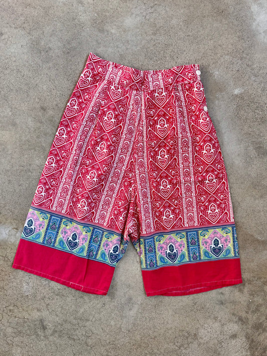 Vintage 1960s Paisley Print High-Waisted Bermuda Shorts | Waist 25”