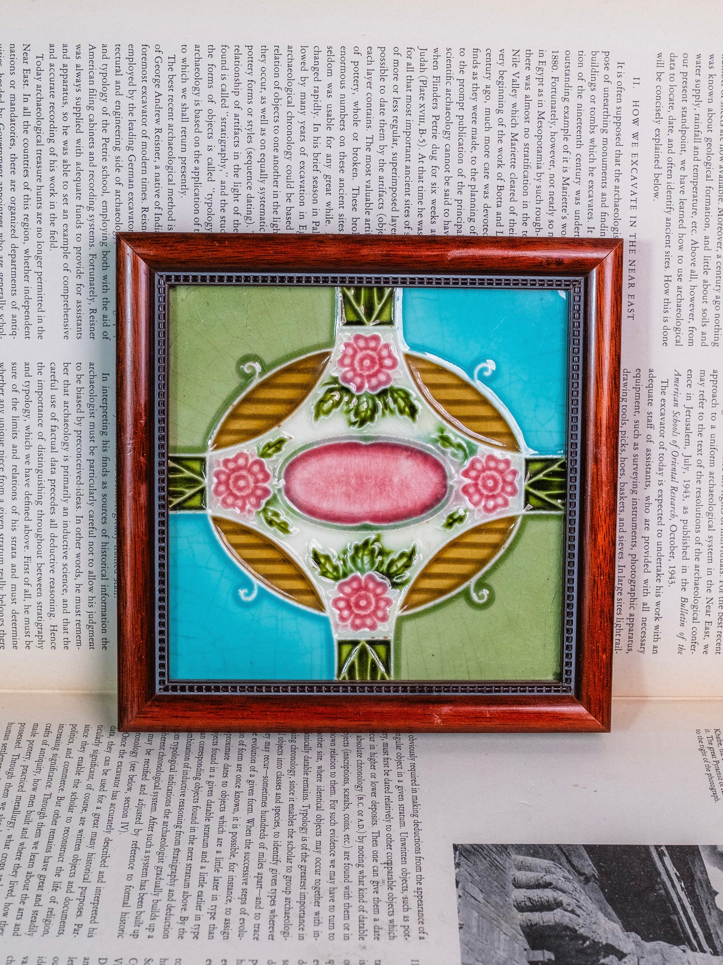 Vintage Framed H & R Johnson England Floral Ceramic Tile