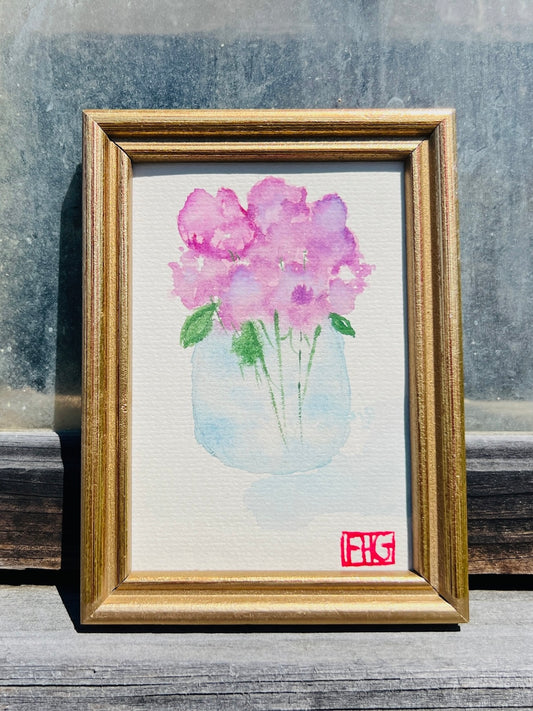 Vintage 1950s Framed Purple Flower Watercolor