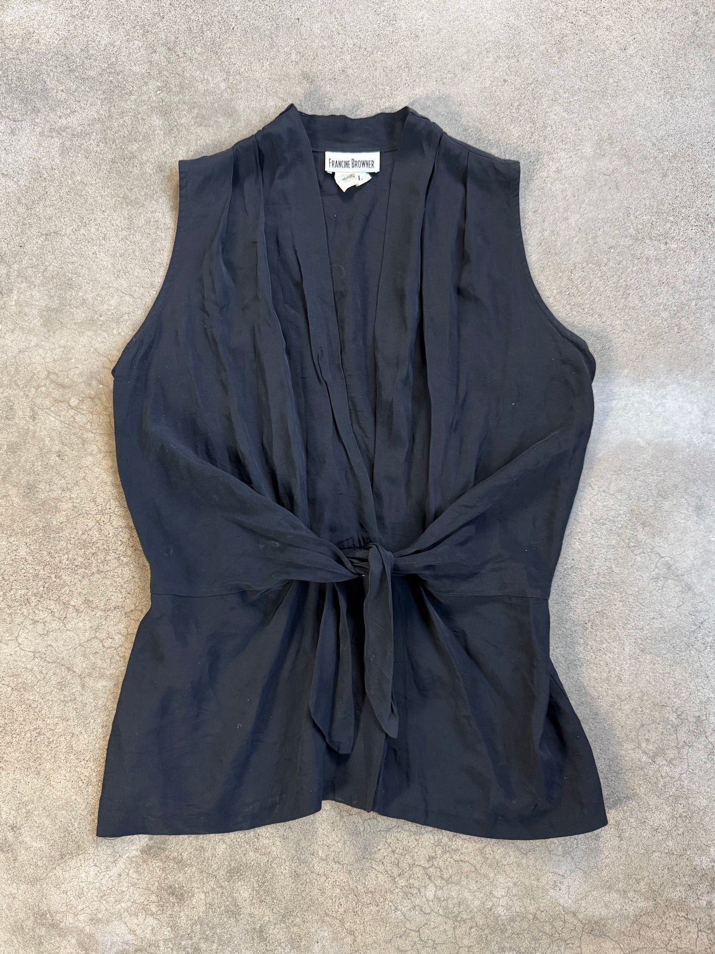 Vintage 1980s Francine Browner Sash Tie-Front Sleeveless Blouse | Large