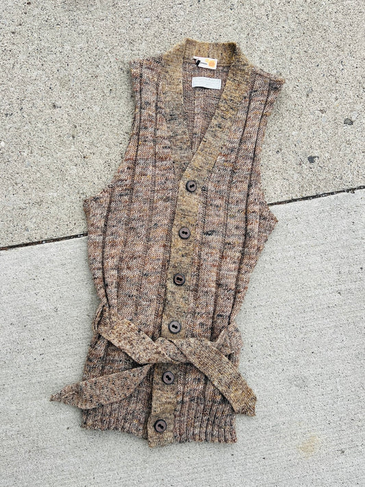 Vintage 1970s Richman Brothers Speckled Brown Tie Waist Knit Vest | Medium