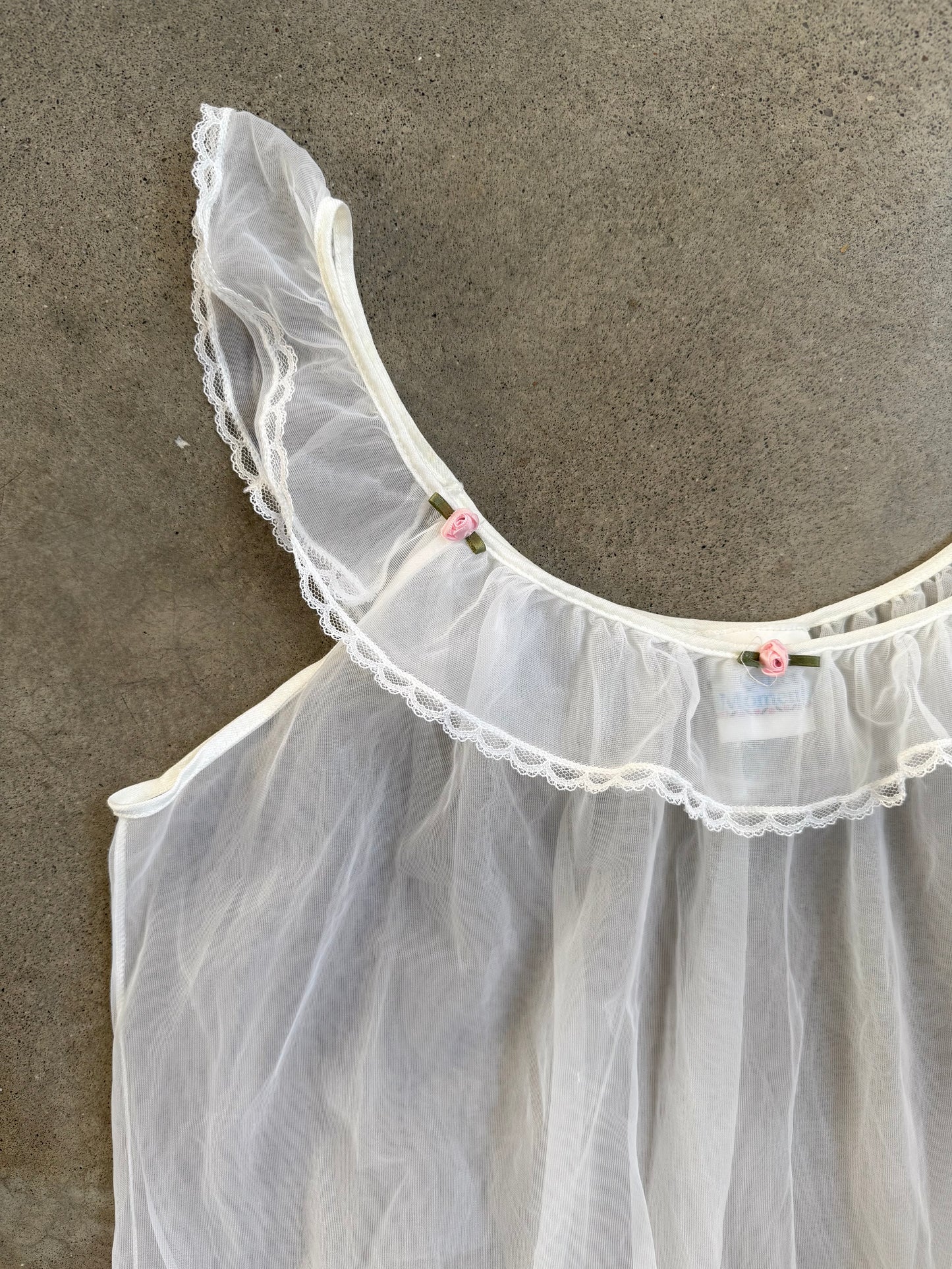 Vintage 1980s Quiet Moments Sheer Frilled Babydoll Top | Large