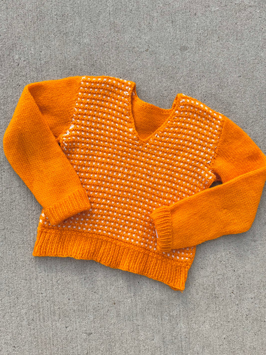 Vintage 1970s Kids’ Orange Knit V-Neck Sweater | Youth S