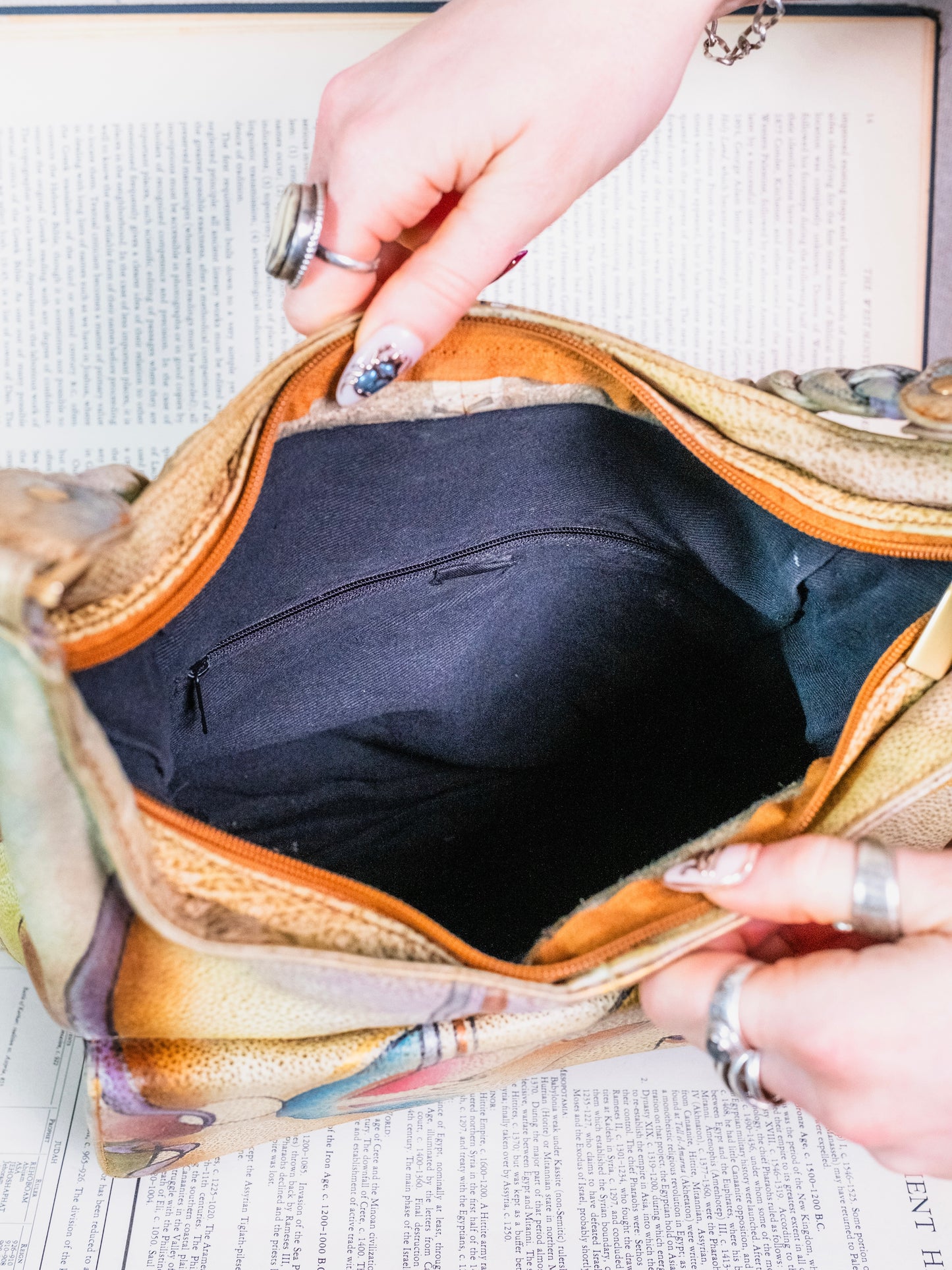 Vintage 1990s Southwestern Abstract Painted Leather Shoulder Bag