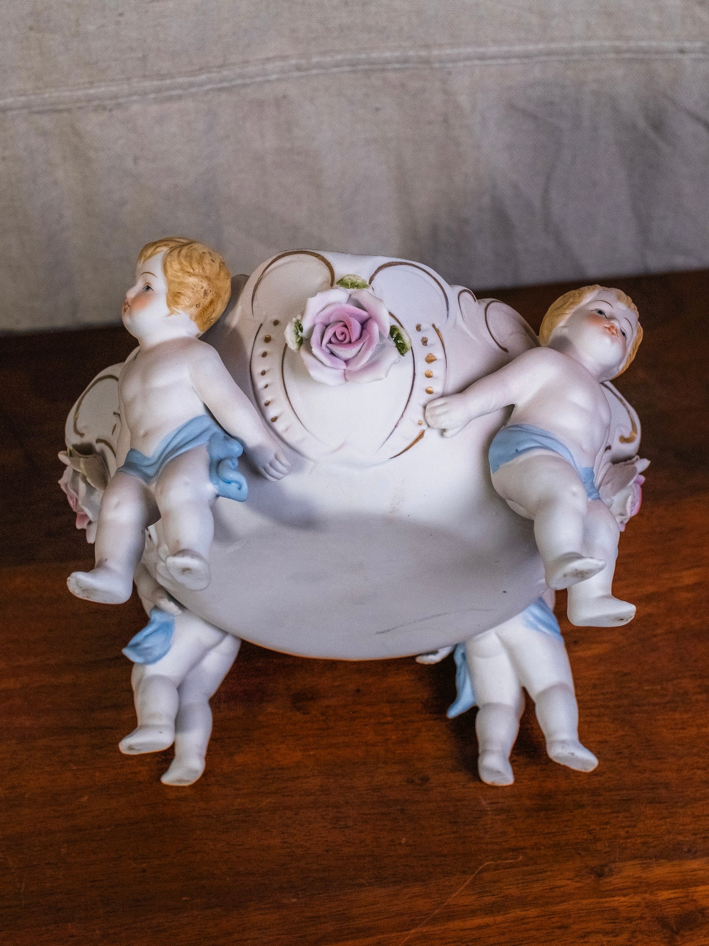 Antique Porcelain Cherub Footed Centerpiece Bowl