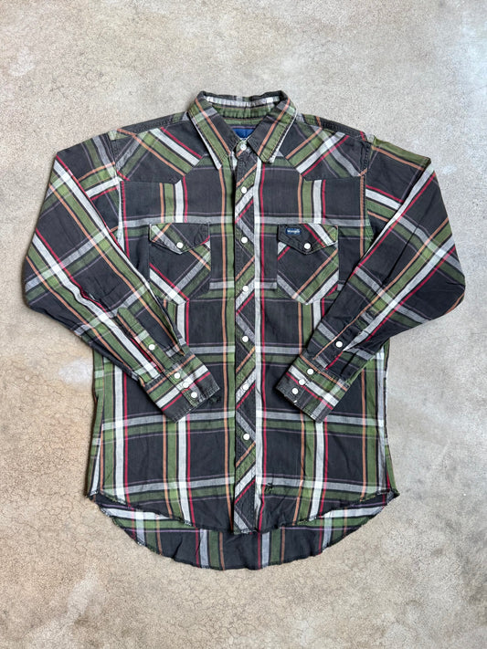 Vintage Wrangler Distressed Plaid Western Pearl Snap Shirt | Medium