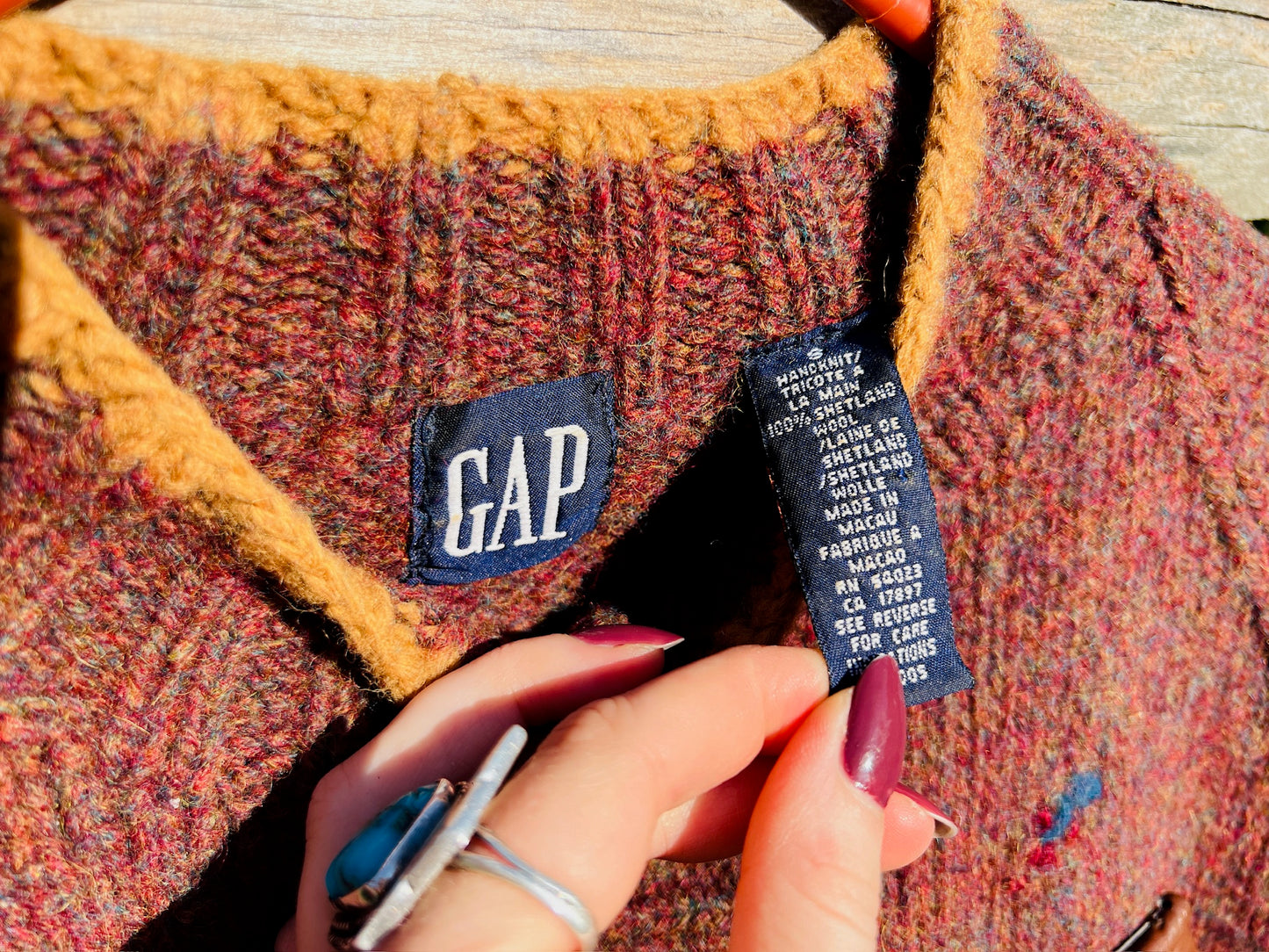 Vintage 1990s Gap Hand-Knit Shetland Wool Cardigan