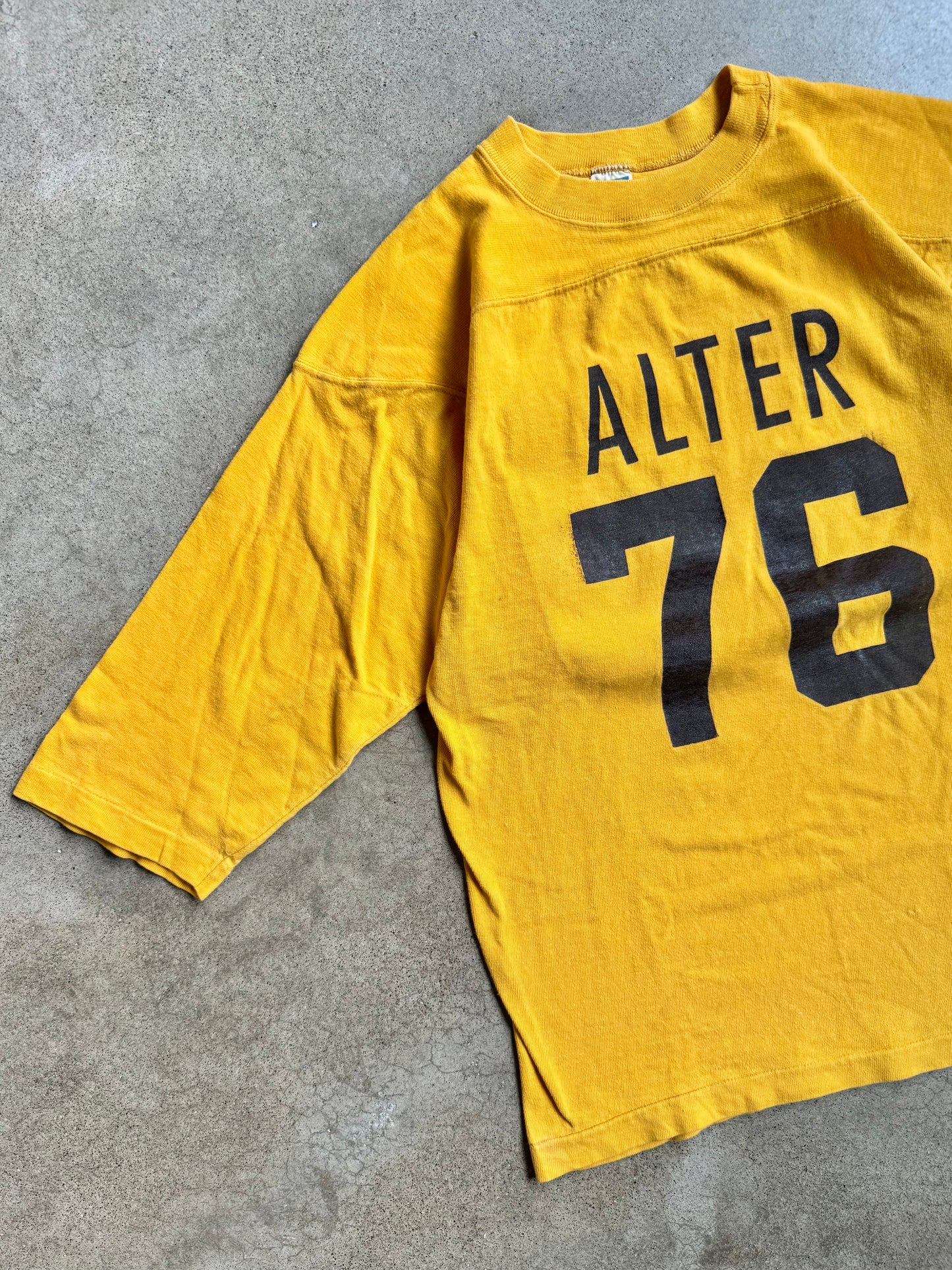 Vintage Champion “Alter 76” Yellow Cotton Athletic Football Tee | Large