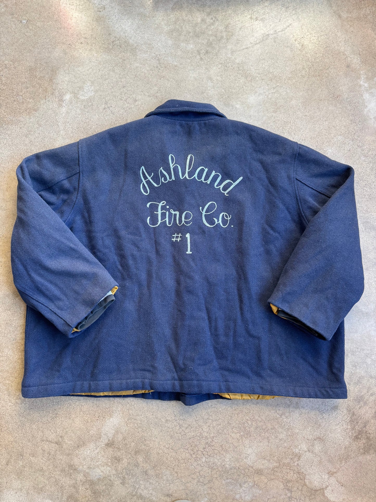 Vintage 1950s Blue Wool Ashland Fire Co. "David" Chainstitch Jacket | 4XL