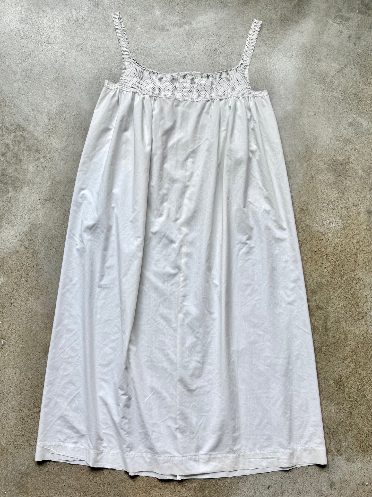 Antique Edwardian Crochet Yoke White Cotton Nightgown | Large