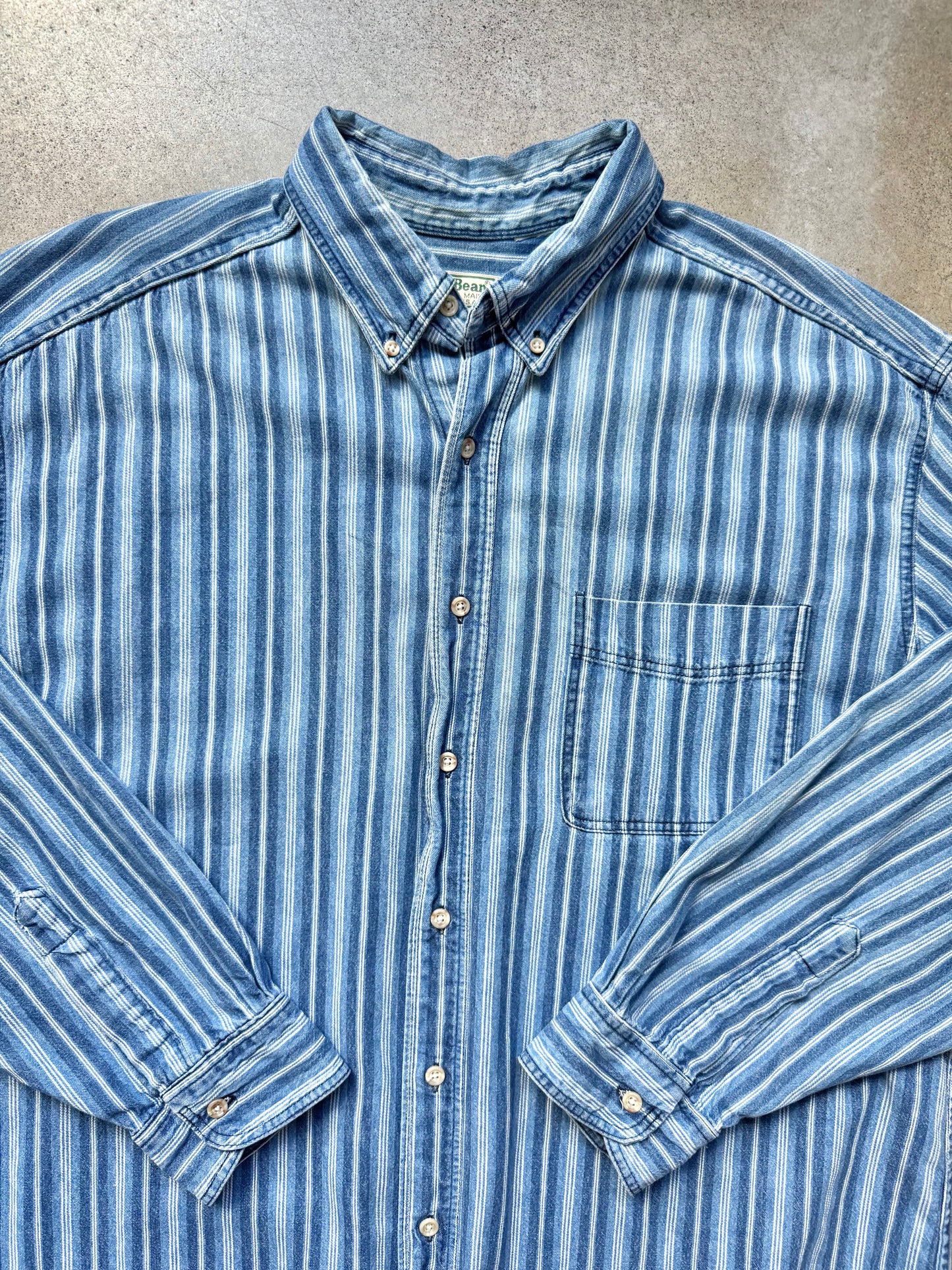 Vintage 1990s L.L. Bean Blue Striped Denim Button-Down Shirt | XL