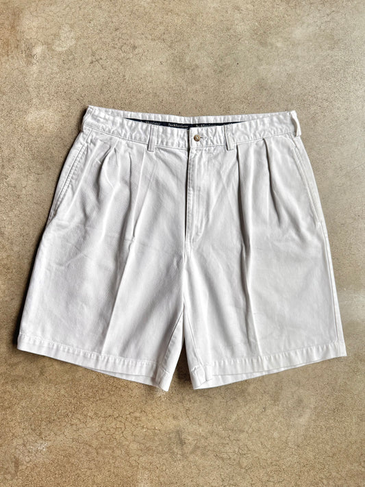 Vintage 1990s Polo Ralph Lauren White Pleated Cotton Shorts | Waist 34”