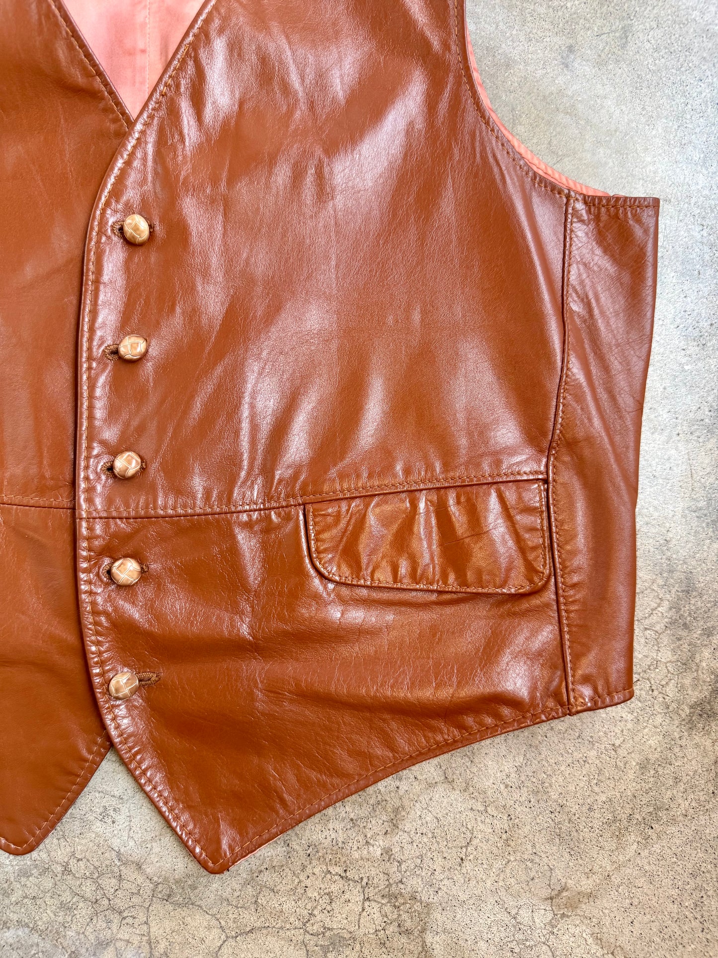Vintage 1970s JCPenney Brown Leather Vest | 44R
