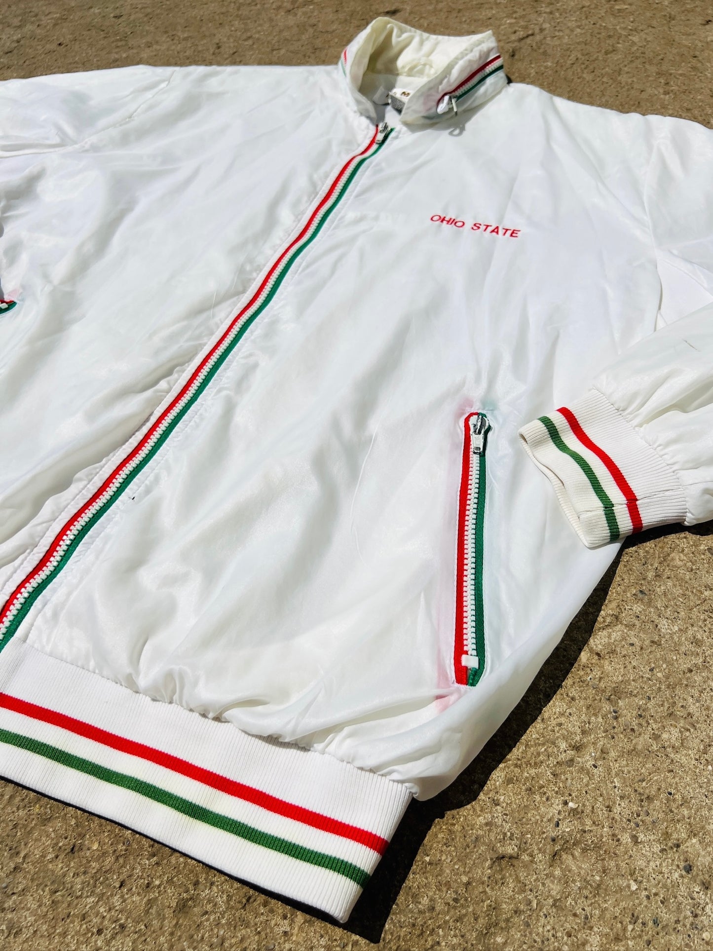 Vintage 1980s La Mode White Ohio State Zip-up Windbreaker Jacket | Large