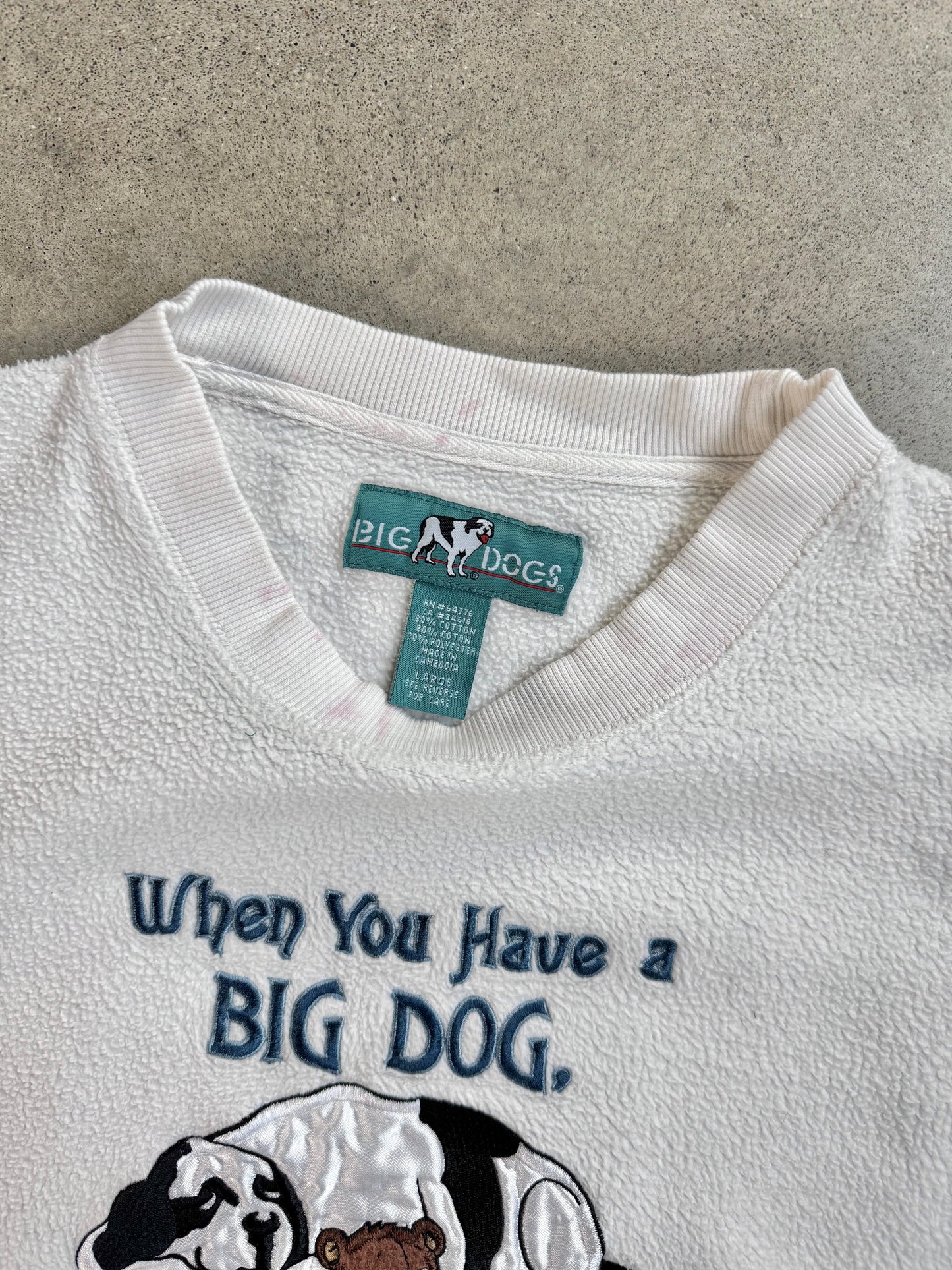 Vintage 1990s Big Dogs Embroidered Fleece Crewneck Sweatshirt | Large