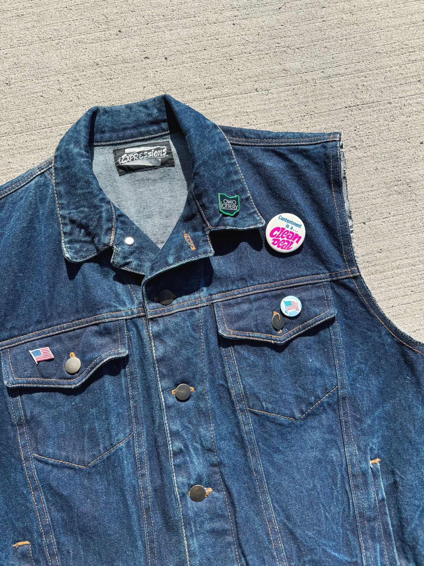 Vintage Expressions Cut Off Denim Vest w/ Pins | M/L