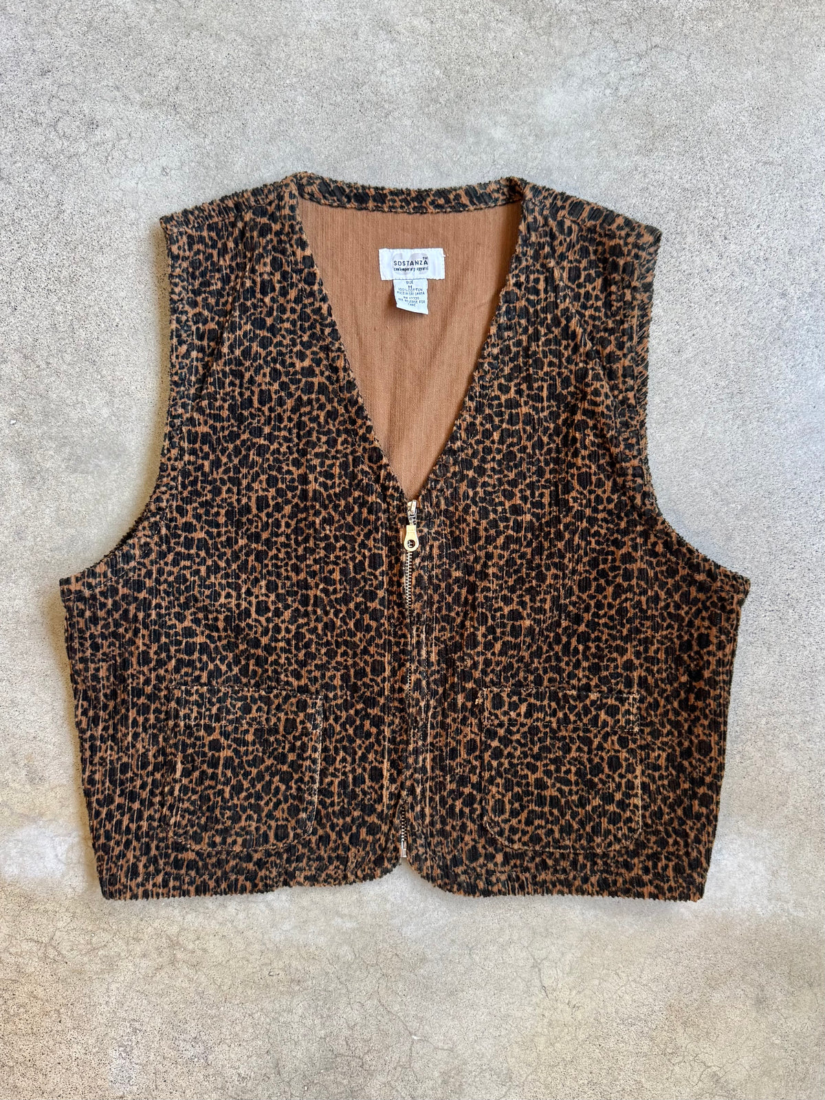 Vintage 1990s Sostanza Cheetah Print Corduroy Vest | Medium