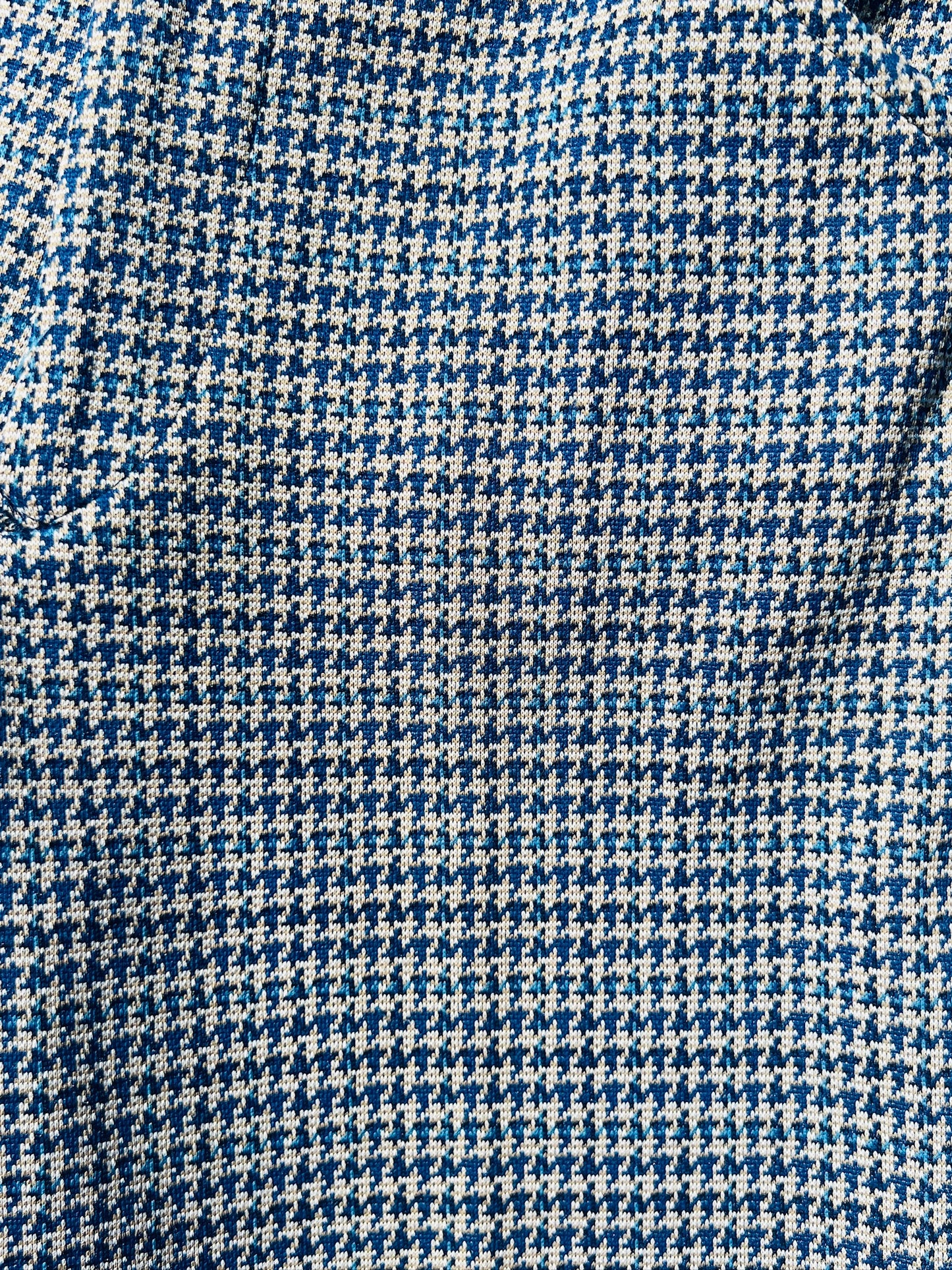 Vintage 1970s Blue Houndstooth Polyester Knit Pants