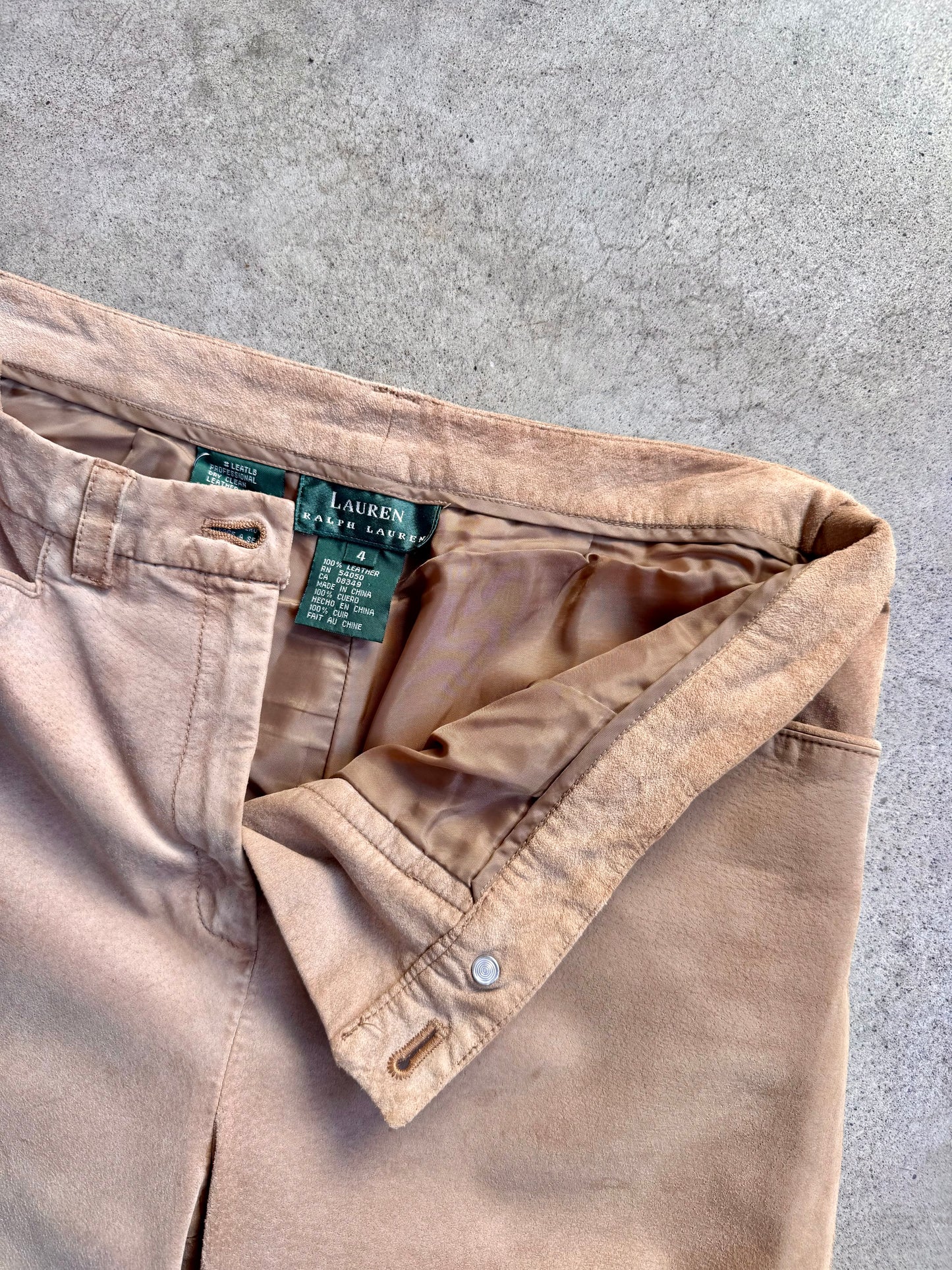 2000s Lauren Ralph Lauren Tan Suede Leather Flare Pants | Waist 30”