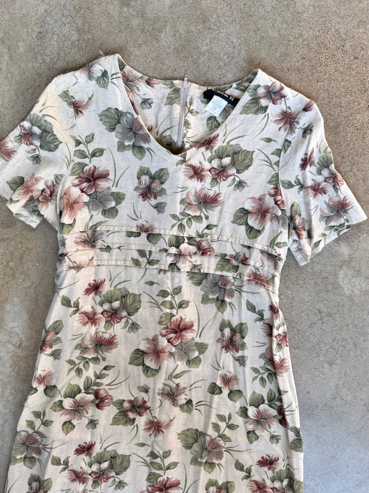 Vintage 1980s Jazz II Muted Floral Short Sleeve Maxi Dress | Medium
