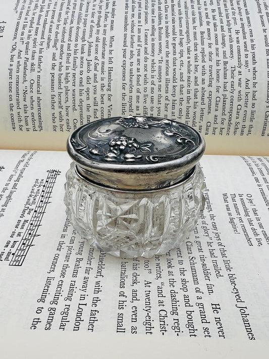 Vintage 1950s Sterling Silver Top Glass Vanity Jar
