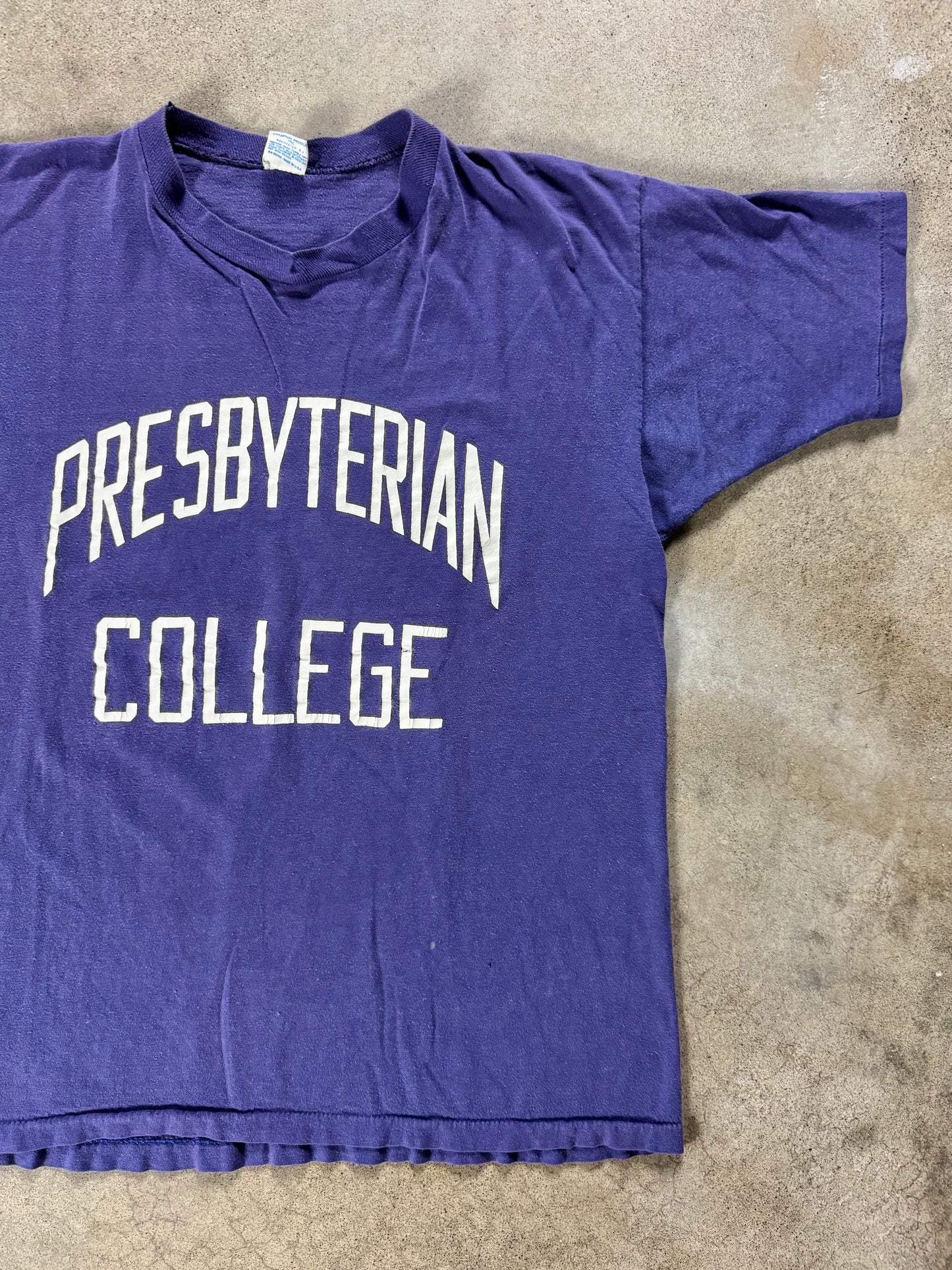 Vintage 1980s Champion Purple Presbyterian College Tee | Large