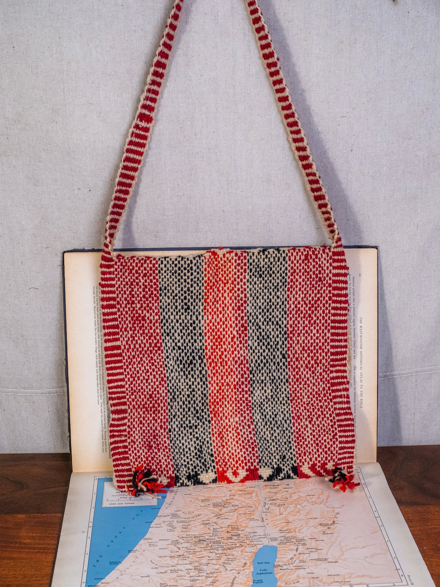 Vintage Red & Black Southwestern Wool Tapestry Bag
