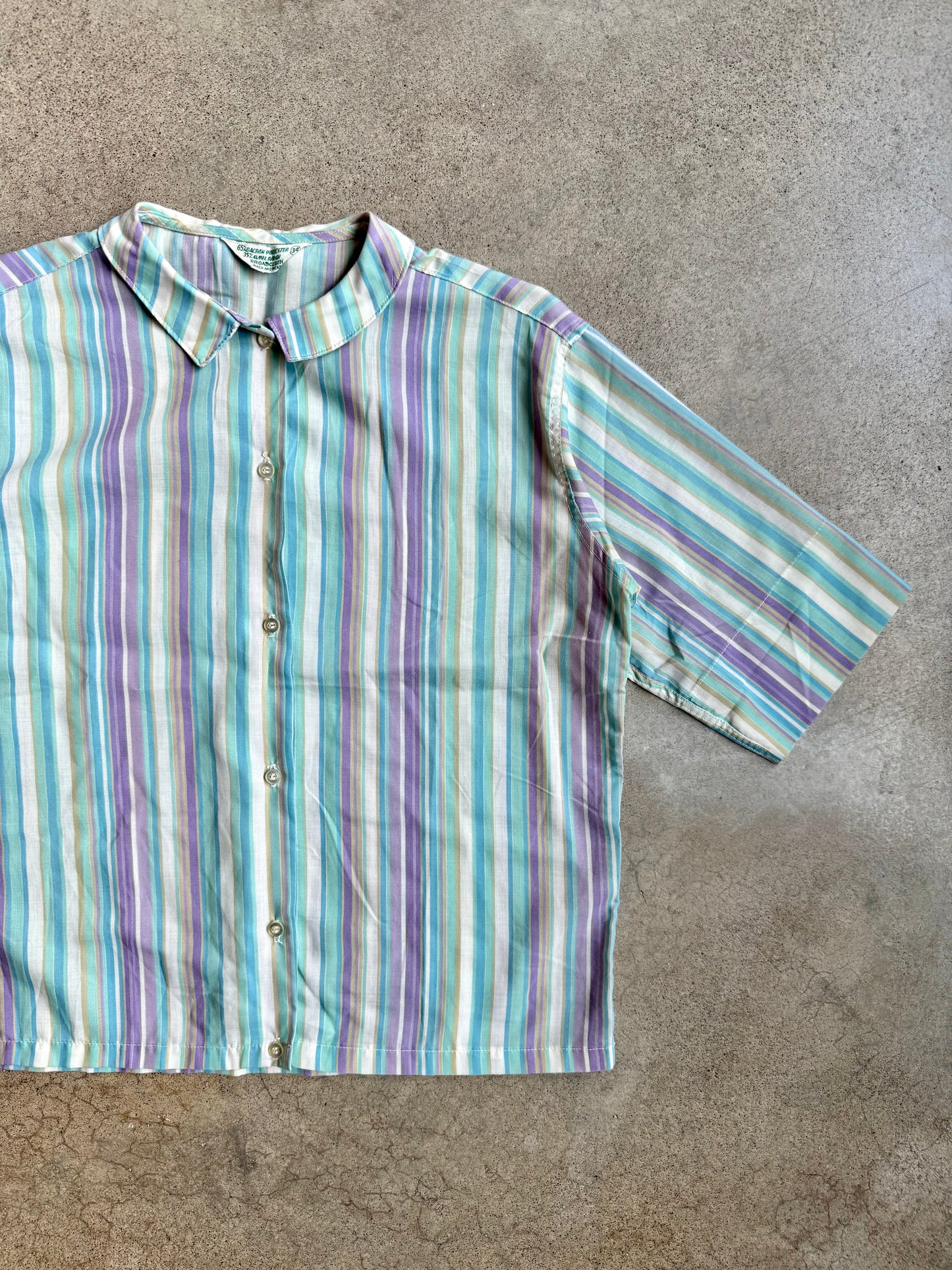 Vintage 1950s Broadcloth Cool-Tone Striped Short Sleeve Shirt | 34