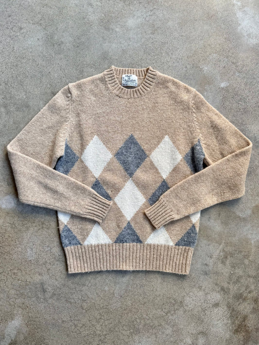 Vintage Scotsdoon Neutral Argyle Wool Sweater | S/M