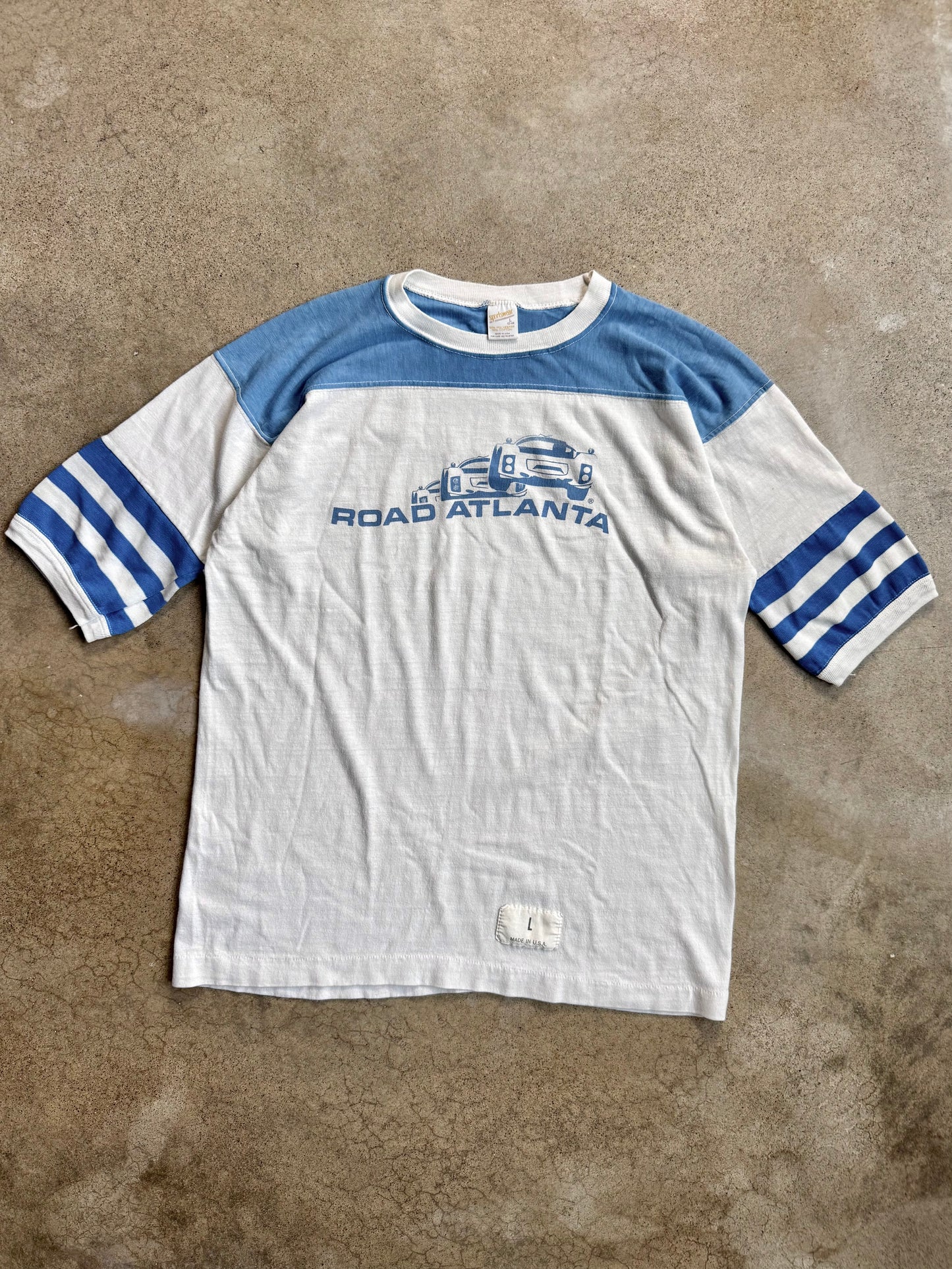 Vintage 1970s Road Atlanta Racing Blue & White Athletic Tee | Large
