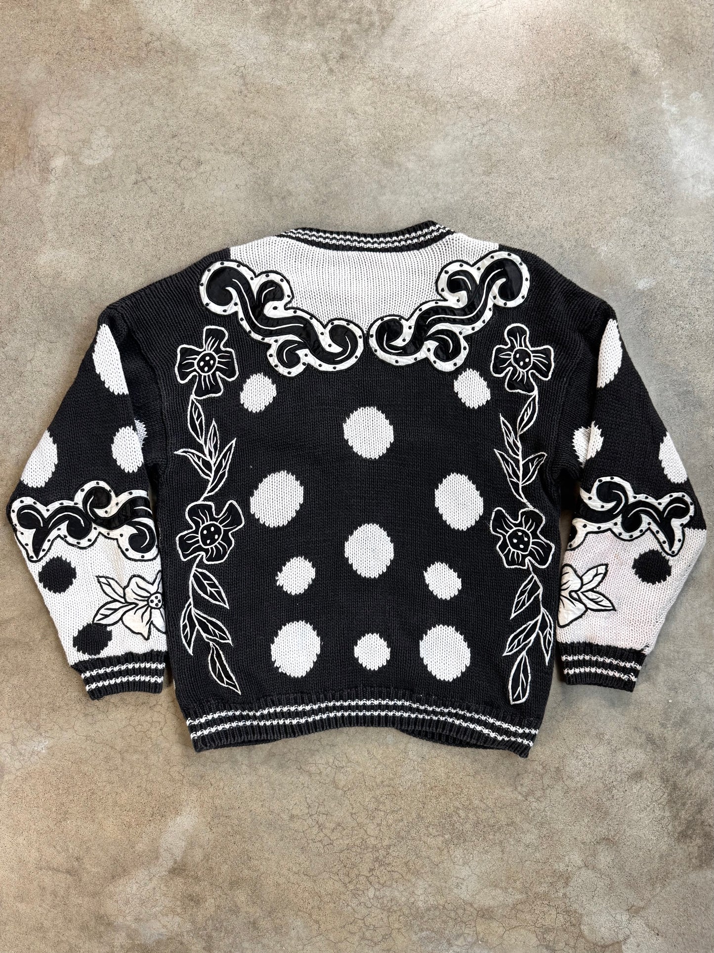 Vintage 1980s No! Jeans Black & White Floral Pattern Cardigan | One Size