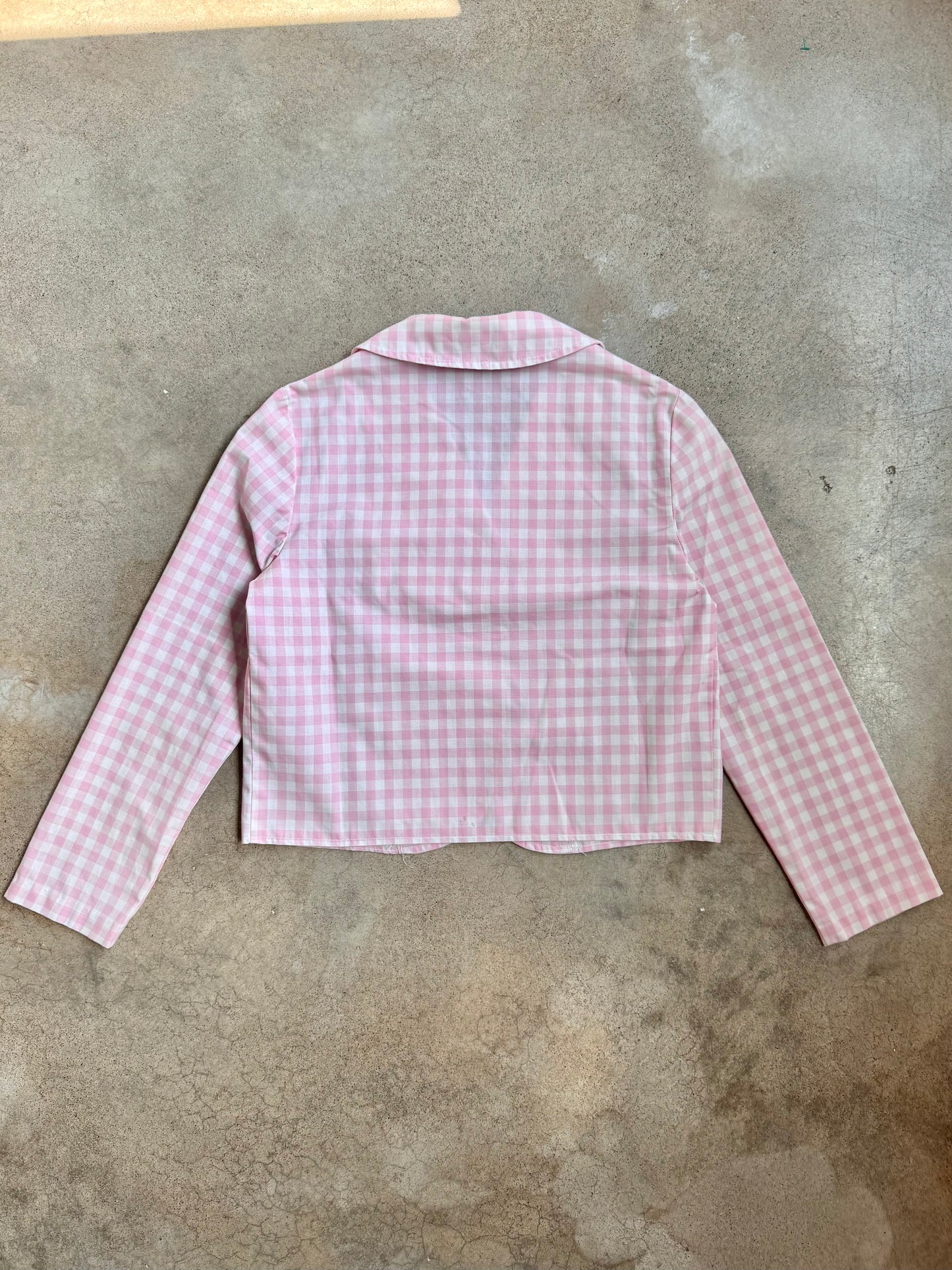 Vintage 1960s Sears Junior Bazaar Pink Gingham Cropped Blouse | S/M
