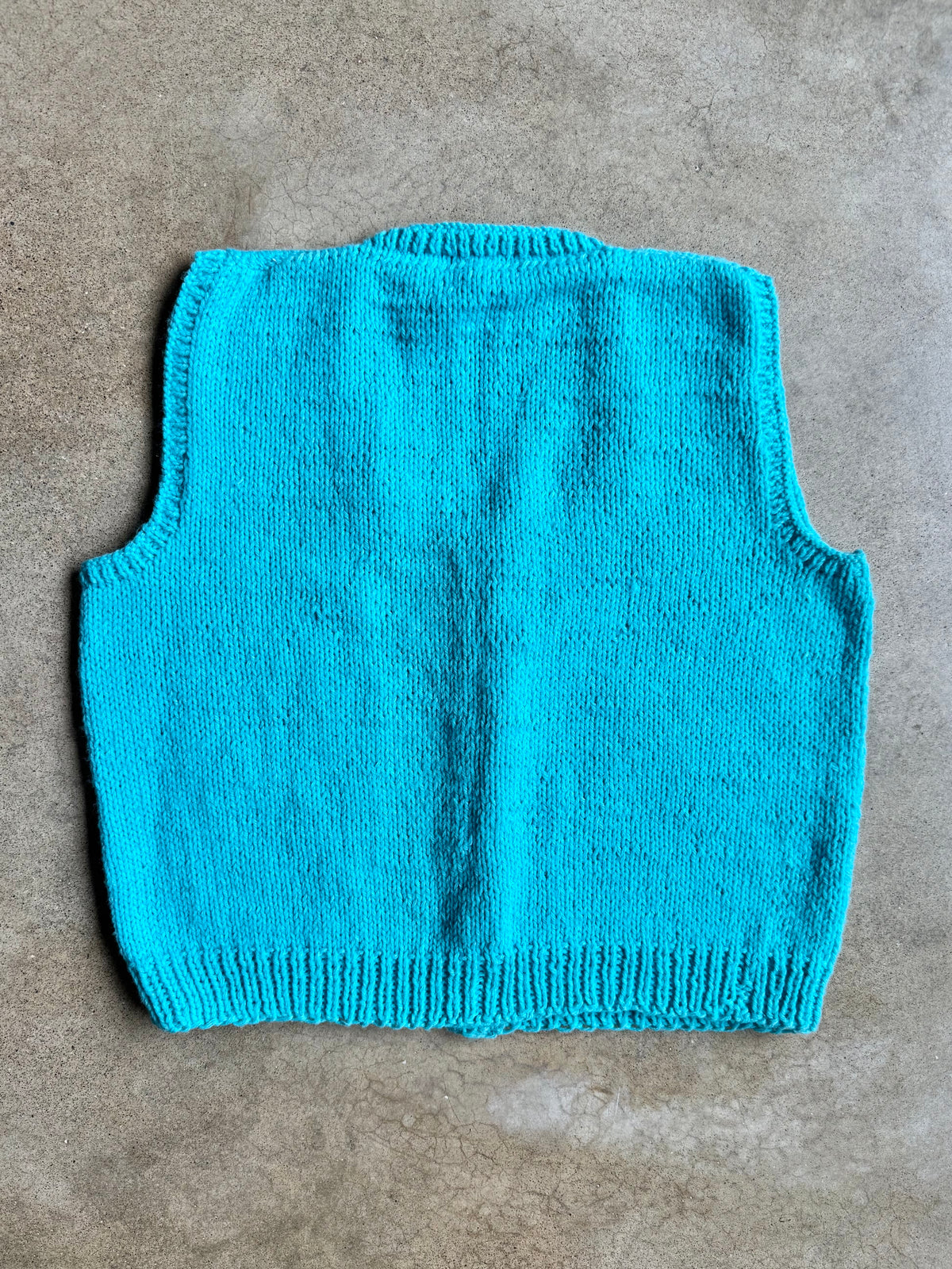 Vintage Handmade Aqua Blue Knit Sweater Vest | Large