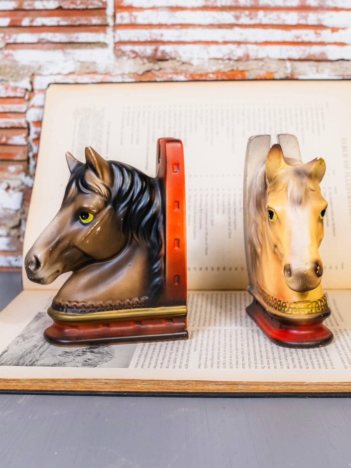 Vintage 1950s Hand-Painted Ceramic Horse Head Bookends | Set of 2