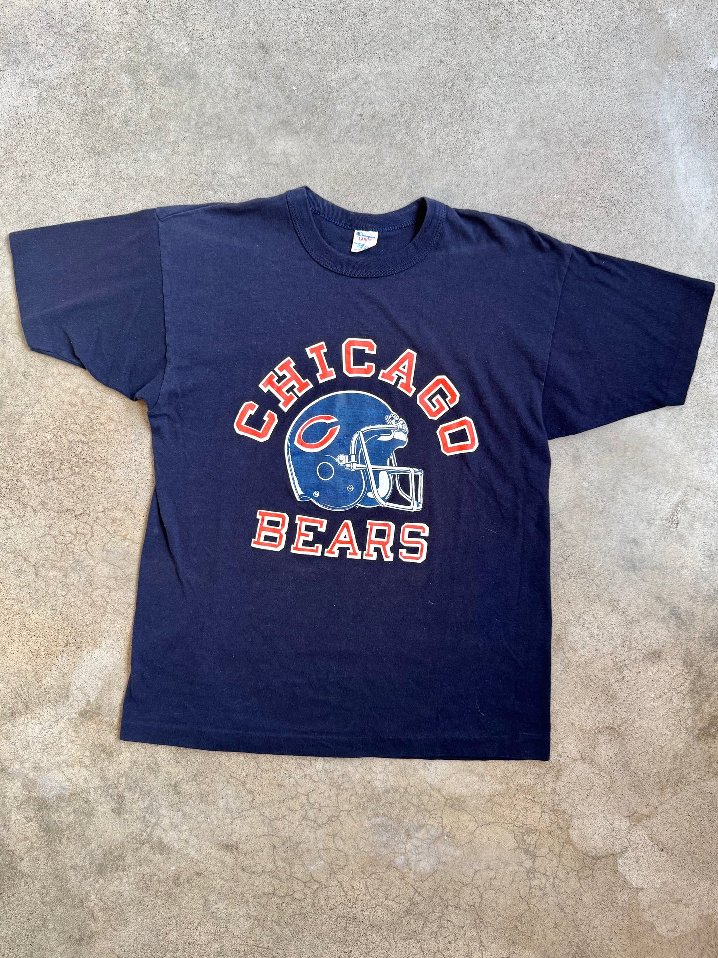 Vintage 1980s Champion Navy Blue Chicago Bears Graphic Tee | Large