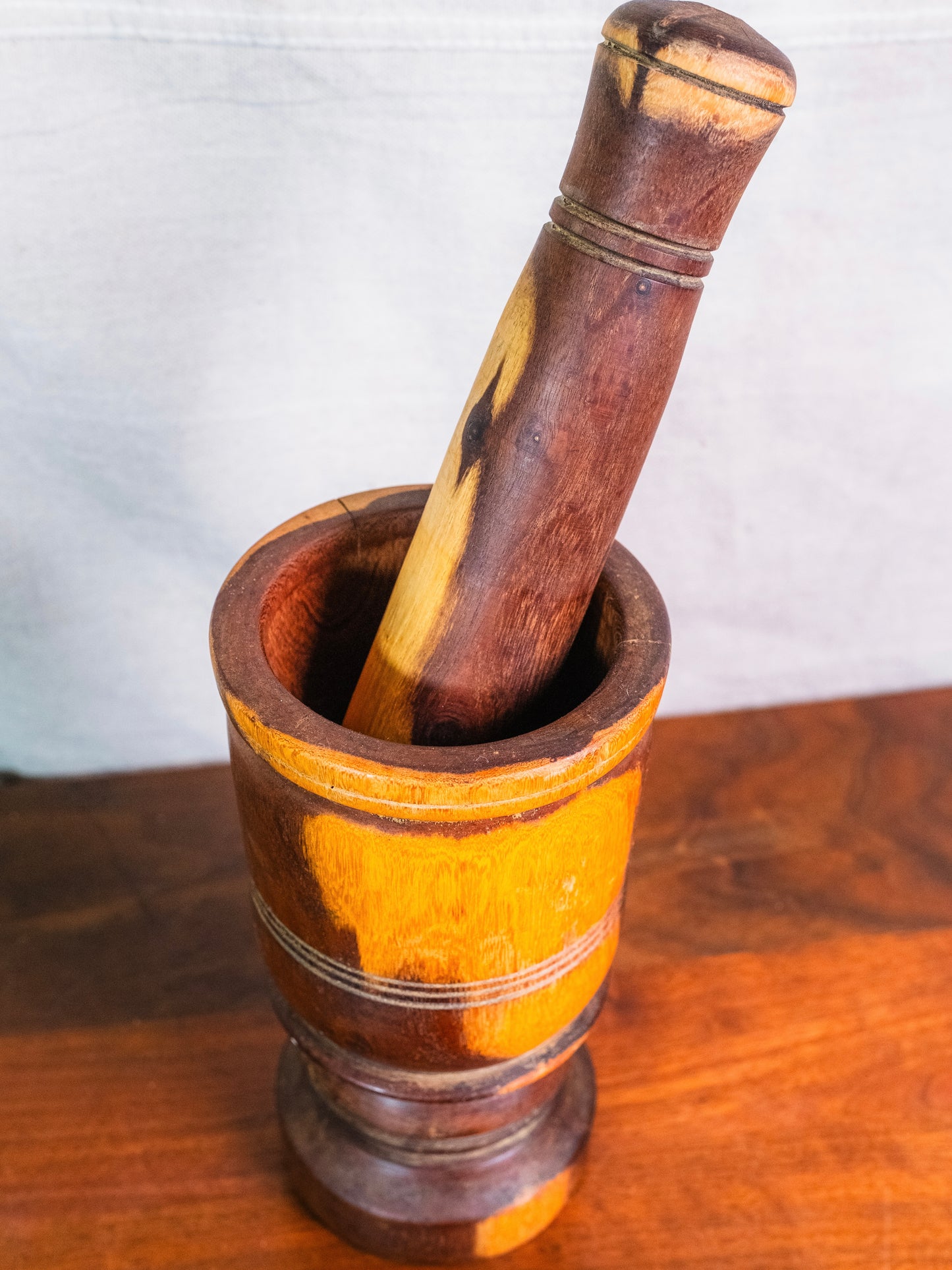 Vintage Hand-Turned Solid Wood Mortar & Pestle