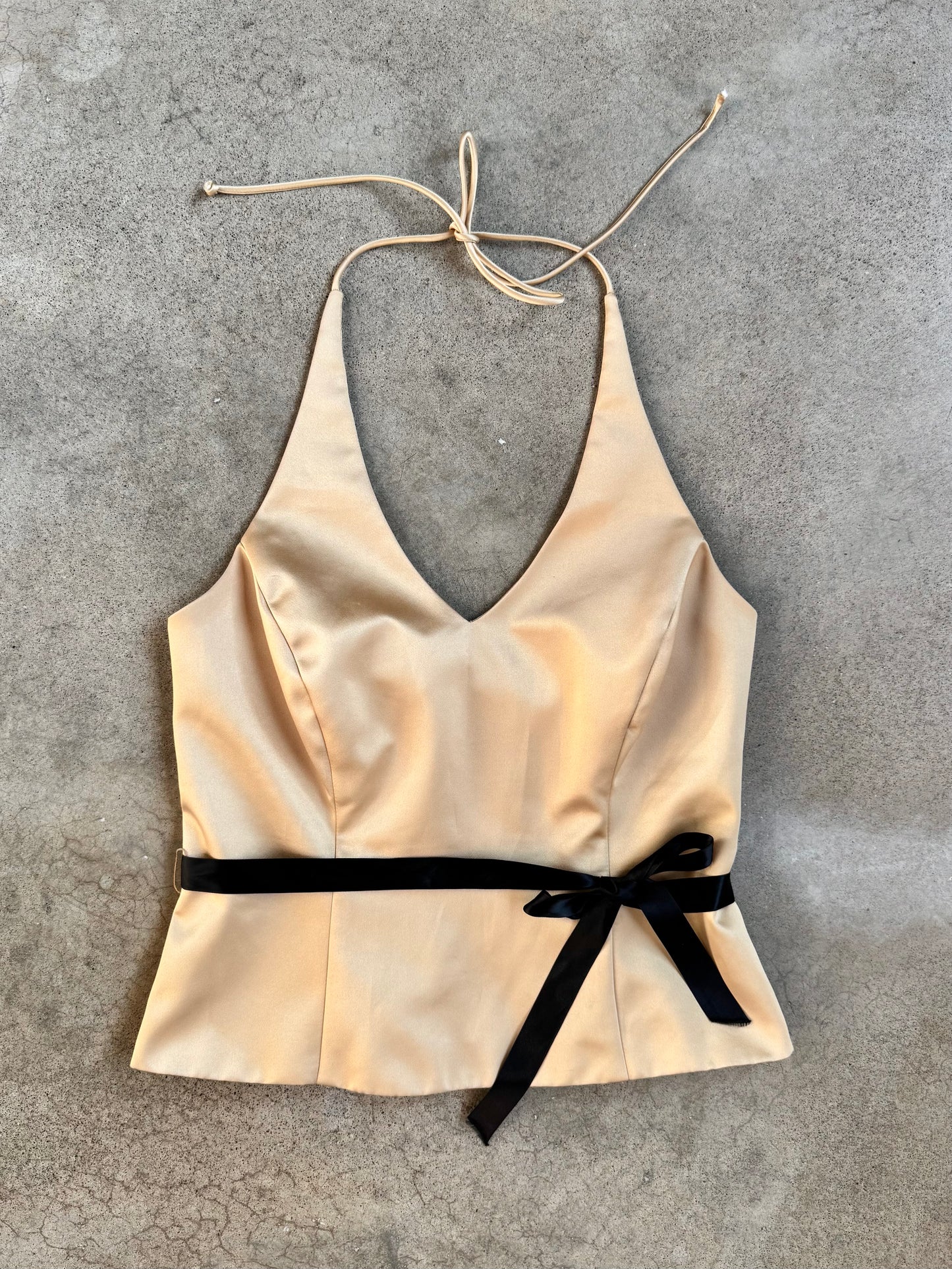 Vintage 1990s Xscape by Joanna Chen Gold Satin Halter Top | Small