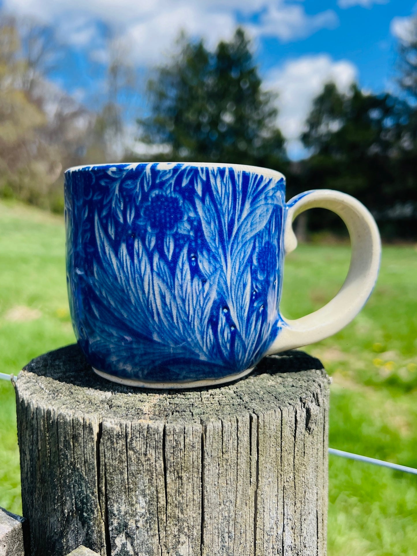 Handmade Ceramic Blue Floral Mug