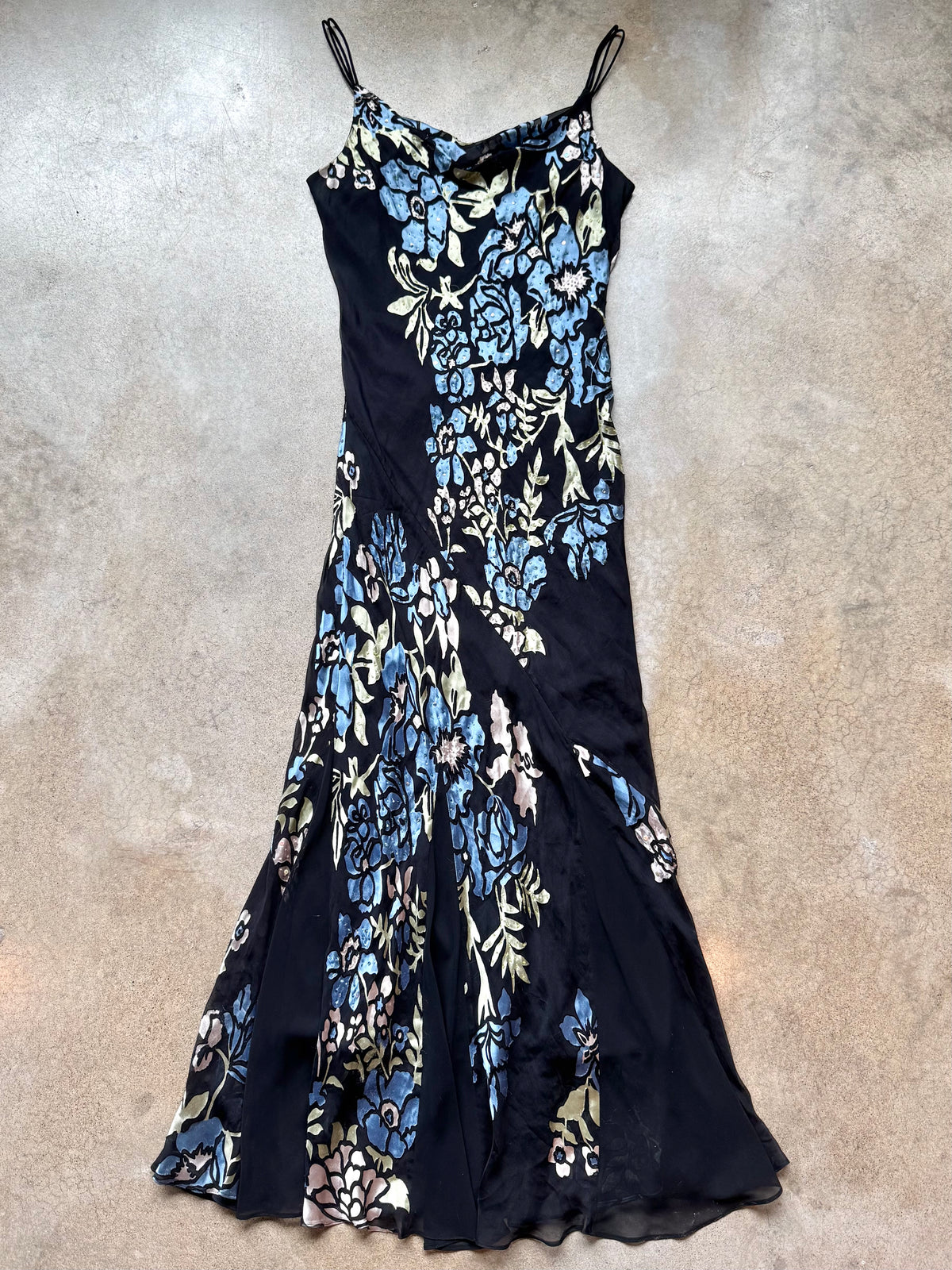 Vintage 1990s Alex Evenings Floral Beaded Silk-Blend Maxi Dress | Medium