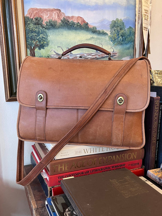 Vintage Laura USA Tan Leather & Brass Briefcase